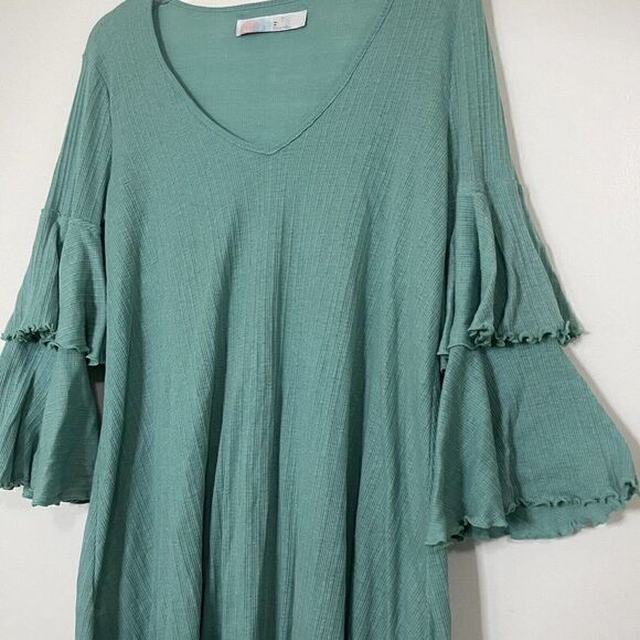 FREE PEOPLE FP Beach seashore green ruffle sleeve bounce mini dress size XS - Picture 2 of 5